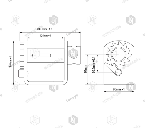 50mm · 5000daN · Lashing Winch - Weld on/Bolt On · WNH-NARROW