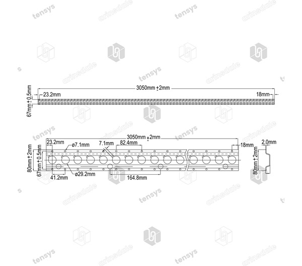 1806 Style Grade 430 Stainless Steel Anchor Track, 25mm Holes - 3.05m