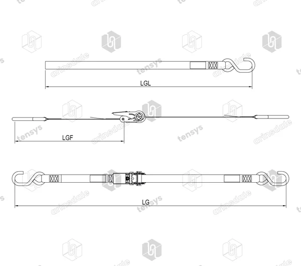 25mm · 800daN · PH · Ratchet Lashing System · S-Hooks