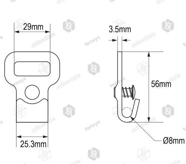 25mm · 1500daN · Flat J-Hook · Push Button Spring Catch