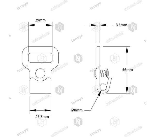 Tensys® · 25mm · 1500daN · Flat J-Hook · Push Button Spring Catch