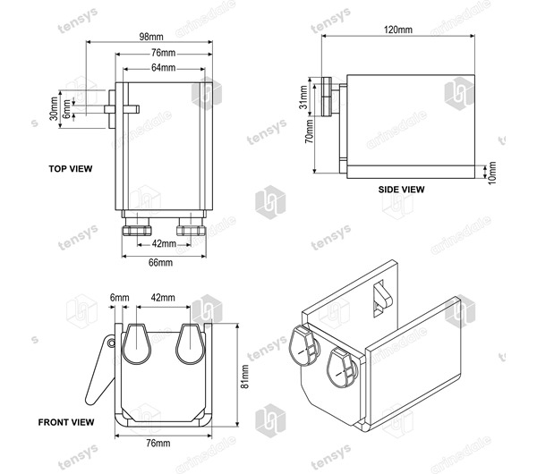 Load Bar Cups 60mm x 40mm x 100mm load bars - Clip Side Only