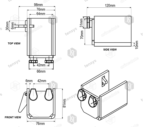 Load Bar Cups 60mm x 40mm x 100mm load bars - Clip Side Only