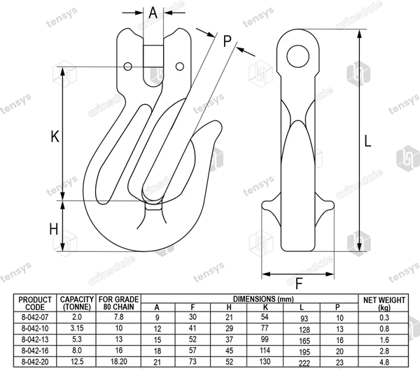 Yoke 8-042 G80 Clevis Grab Hook