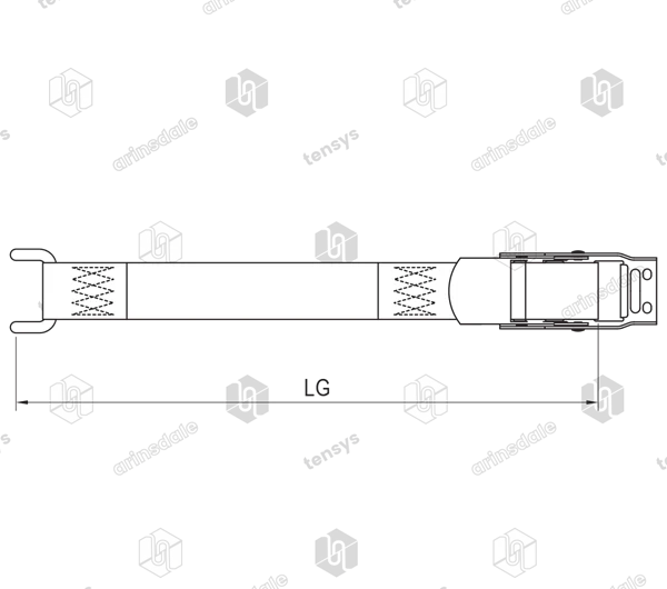 50mm · Curtainside Bottom Strap Assembly · Closed Rave Hook + OC Buckle