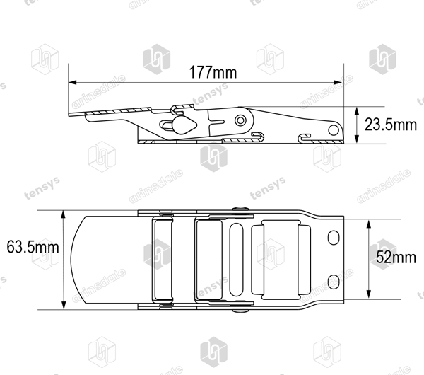 50mm · 750daN · Stainless Overcentre Buckle - Clip Closure