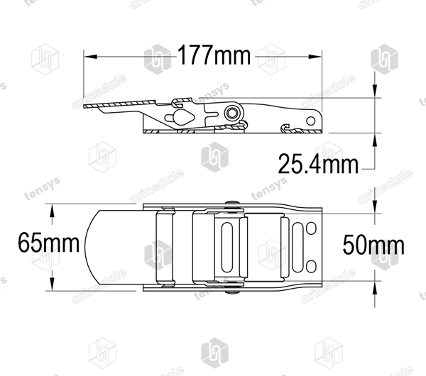 50mm · 700daN · Overcentre Buckle - Clip Closure