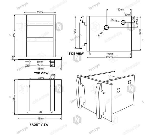 Load Bar Cups to suit 60mm x 40mm x 100mm E Track - Bar Side Only