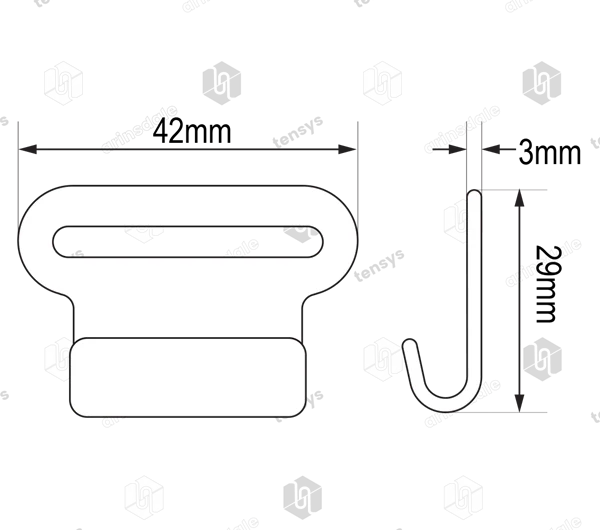 25mm · 800daN · Flat J-Hook (Black Coated)