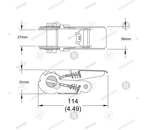 Tensys® · 25mm · 800daN · Pressed Handle Ratchet · SS-PH
