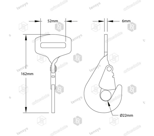Tensys® · 50mm · 5000daN · Twisted Snap Hook