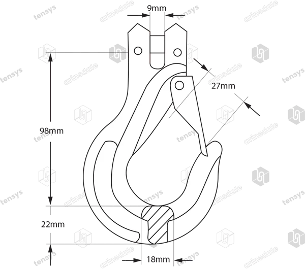 Eye Sling Hooks ·Xona · 7/8mm · Grade 8 · 2.0 Tonne W