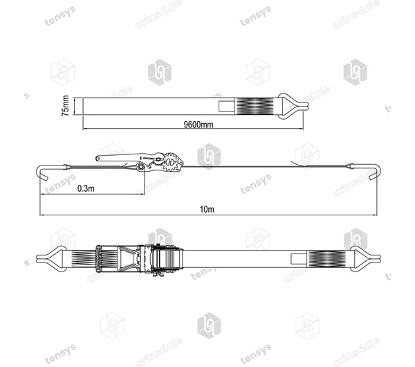 Tensys® · 75mm · 10,000daN · EK · Ratchet Lashing System · Claw Hooks
