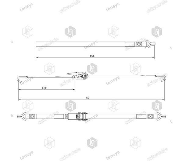 Tensys® · 25mm · 800daN · PH · Ratchet Lashing System · Claw Hooks