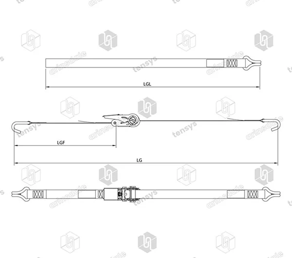 Tensys | 25mm | 800kg (daN) | Ratchet Strap | Claw Hooks