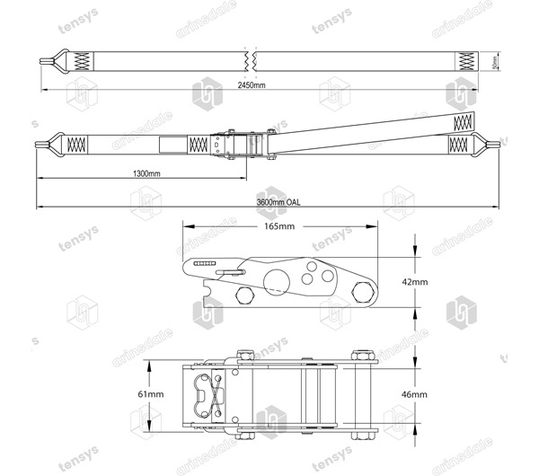 45mm · 2000daN · Box Van Internal Strap · Claw Hooks · 3.6m