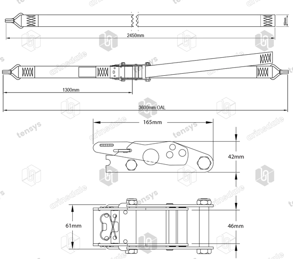 45mm · 2000daN · Box Van Internal Strap · Claw Hooks · 3.6m