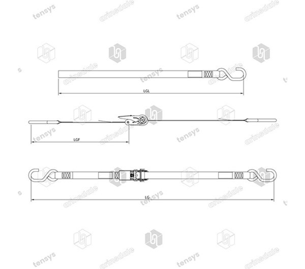 Tensys® · 25mm · 800daN · PH · Ratchet Lashing System · S-Hooks · White