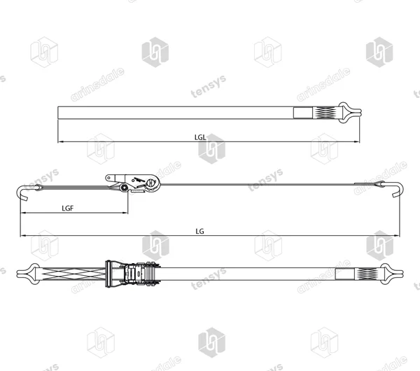 35mm · 3000daN · WH · Ratchet Lashing System · Claw Hooks