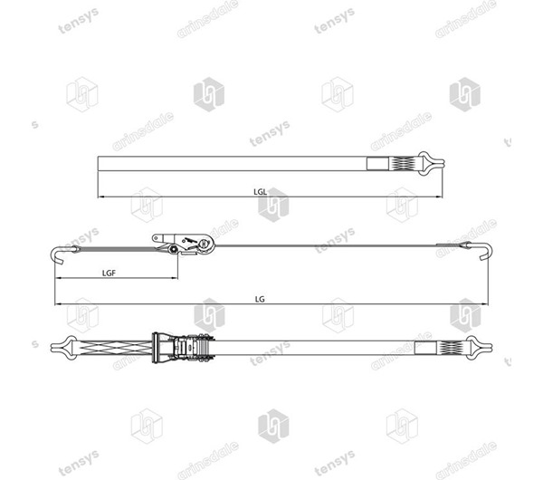 Tensys® · 35mm · 3000daN · WH · Ratchet Lashing System · Claw Hooks