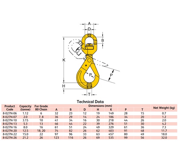 Yoke 8-027N G80 Swivel Self Locking Hook