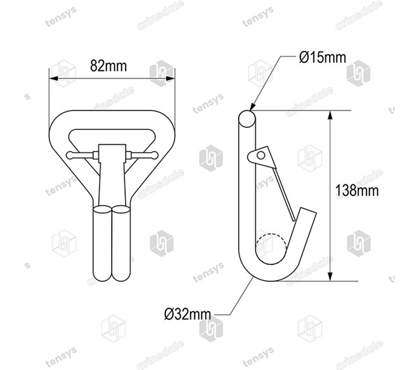 Tensys® · 50mm · 5000daN · Claw Hook with Safety Catch for 30mm Bar