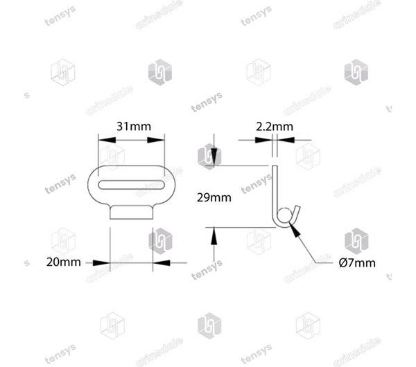 Tensys® · 25mm · 800daN · Flat J-Hook