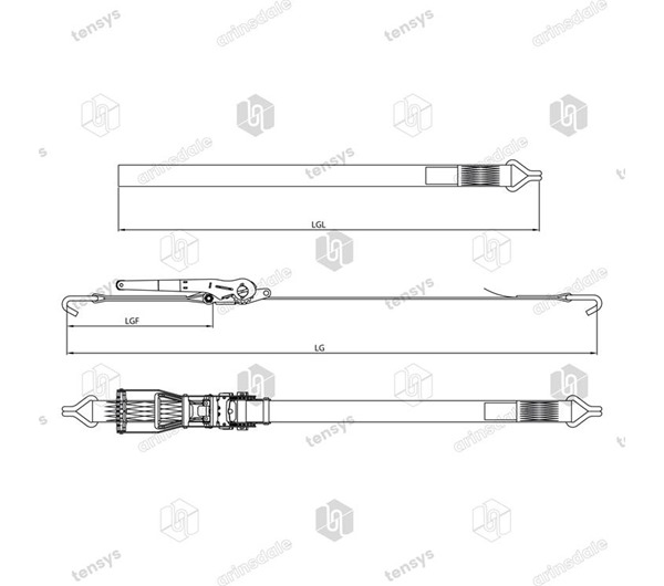 Tensys® · 50mm · 5000daN · EK · Ratchet Lashing System · Claw Hooks