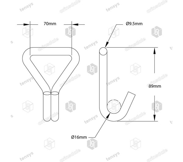 Tensys® · 50mm · 3000daN · Claw Hook - Cranked