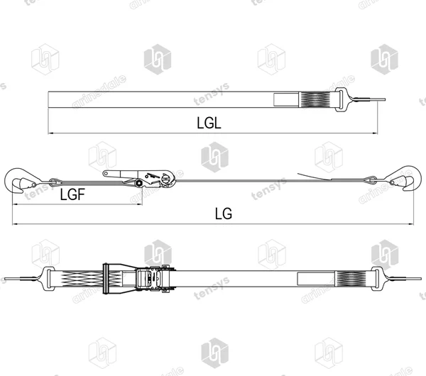 50mm · 4000daN · LWH · Ratchet Lashing System · Twisted Snap Hooks