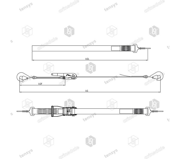Tensys® · 50mm · 4000daN · LWH · Ratchet Lashing System · Twisted Snap Hooks
