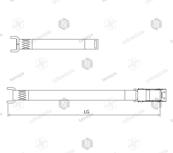 45mm · Curtainside Bottom Strap Assembly · SS Locking OC Buckle + Closed Rave Hook