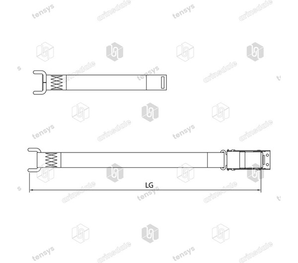 Tensys® · 45mm · Curtainside Bottom Strap Assembly · SS Locking OC Buckle + Closed Rave Hook