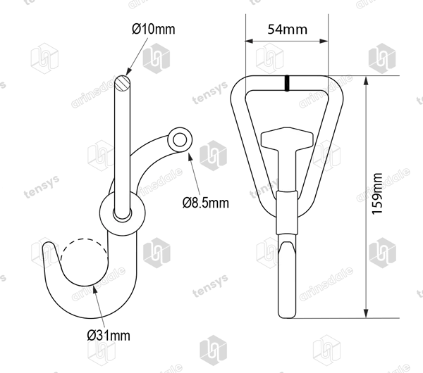 50mm · 3000daN · Swivel T Hook