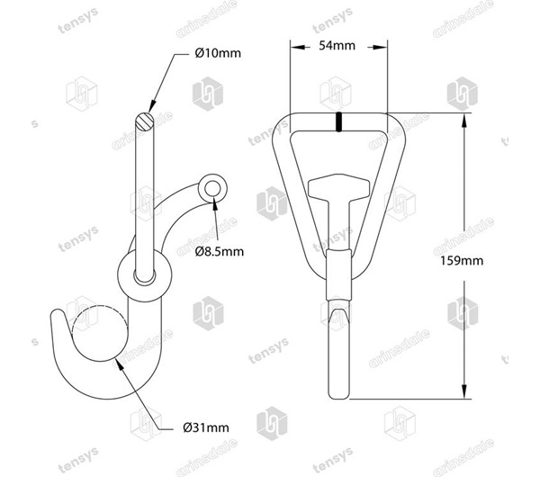 Tensys® · 50mm · 3000daN · Swivel T Hook