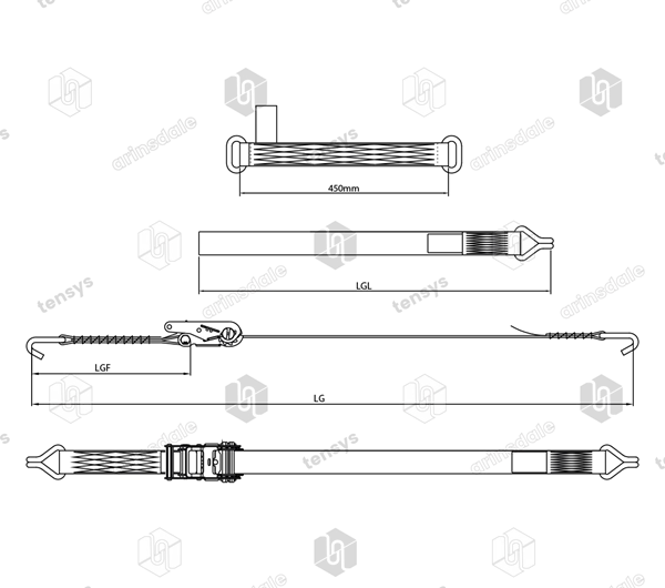 50mm · 4000daN · NH · Car Transporter Strap - Steel Eye · Claw Hooks