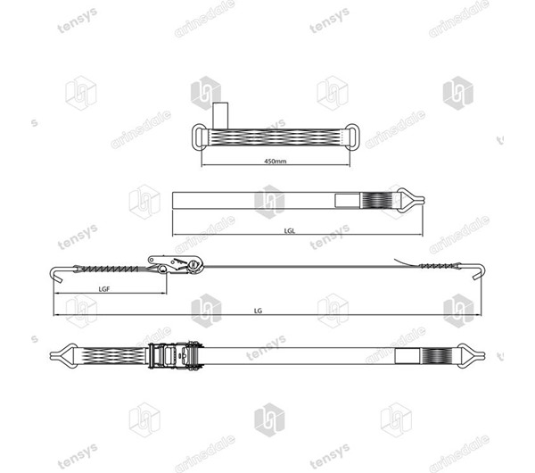 Tensys® · 50mm · 4000daN · NH · Car Transporter Strap - Steel Eye · Claw Hooks