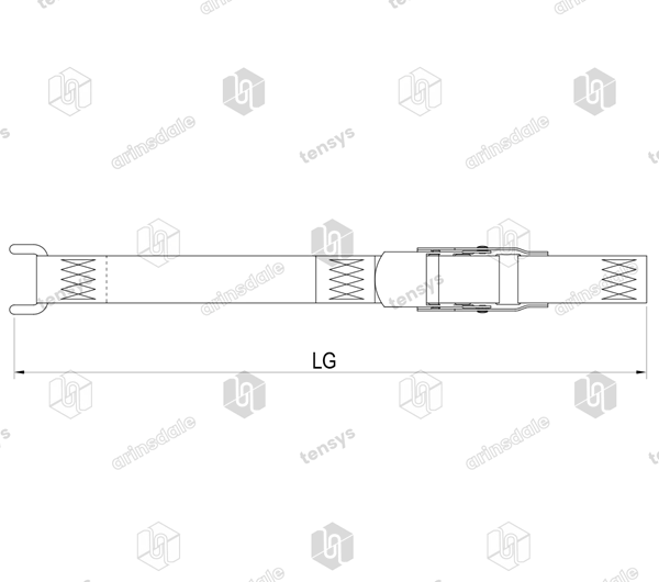 50mm · Curtainside Bottom Strap Assembly · Top Tab + OC + Closed Rave Hook