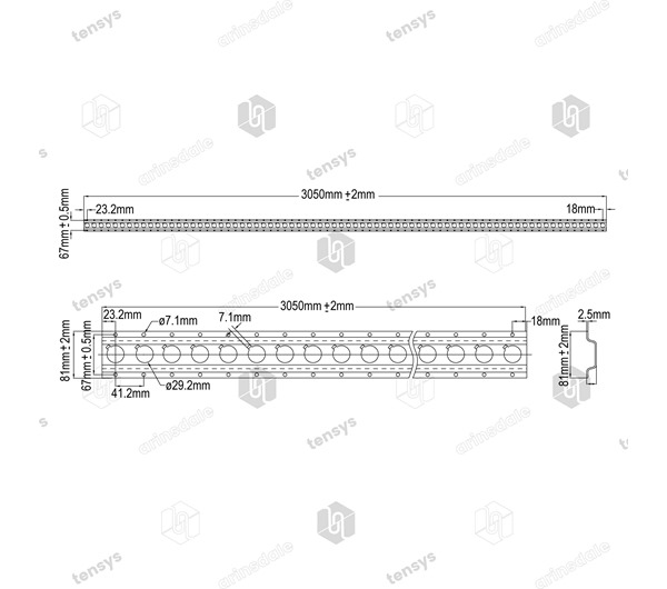 1806 Style Zinc Plated Anchor Track, 25mm Holes - 3.05m