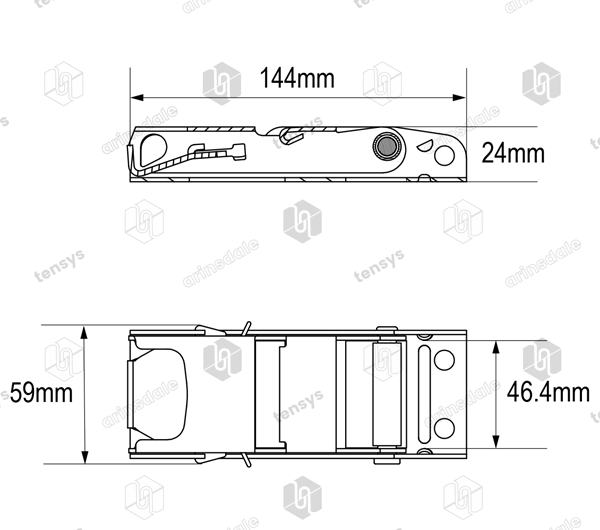 50mm · 1000daN · Stainless Overcentre Buckle - Locking - Boalloy Type