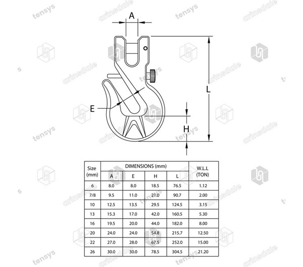 Tensys® · Clevis Grab Hook · Grade 8 Lashing · 7-8mm