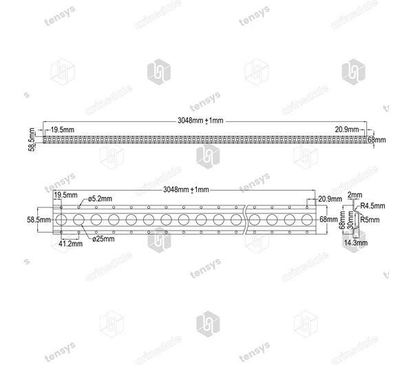 1805 Style Zinc Plated Anchor Track, 25mm Holes - 3.05m