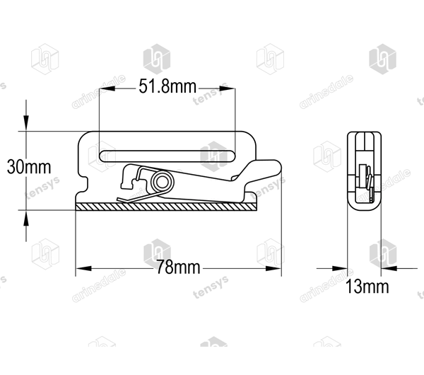 50mm · 2000daN · Track End Fitting