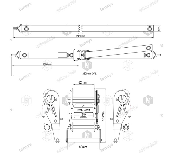 50mm · 2000daN · WH · Box Van Internal Strap · Claw Hooks