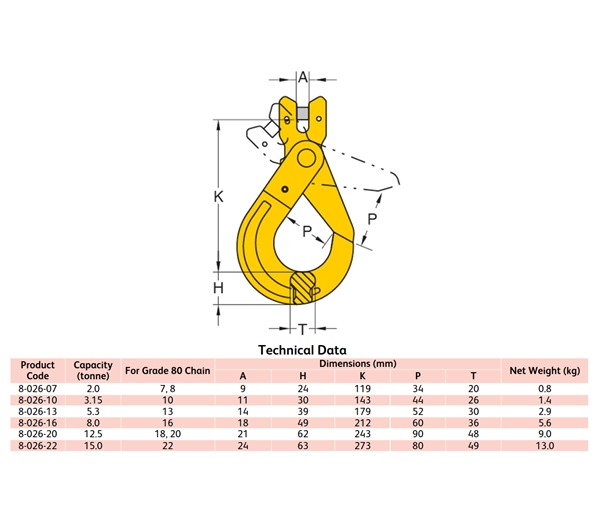 Yoke 8-026 G80 Clevis Self Locking Hook