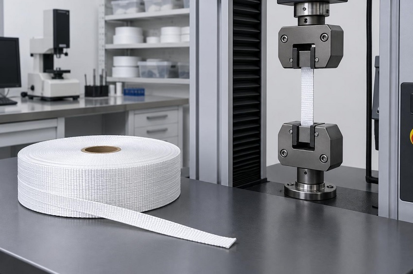 Testing checks whether the woven construction delivers the specified strength and extension.