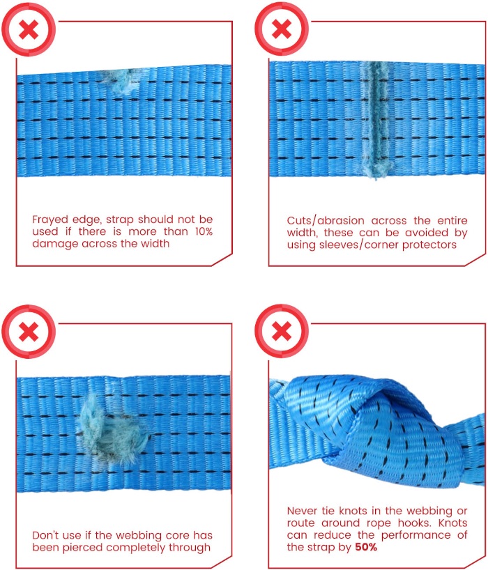 Examples of ratchet strap damage